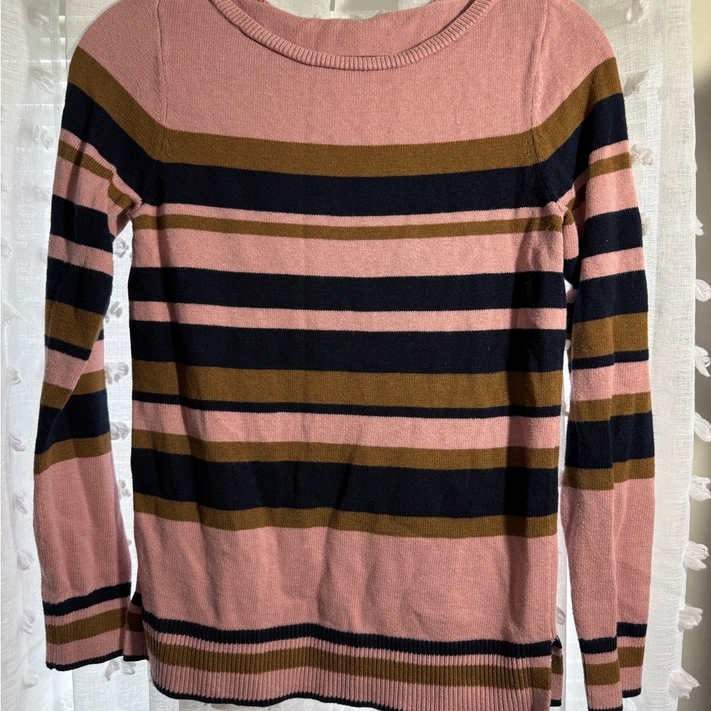 LOFT Pink and Black Striped Long Sleeve Tee